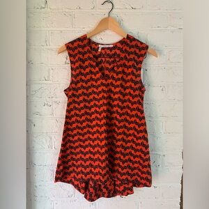 Derek Lam sleeveless tailored v neck top with back bustle detail.